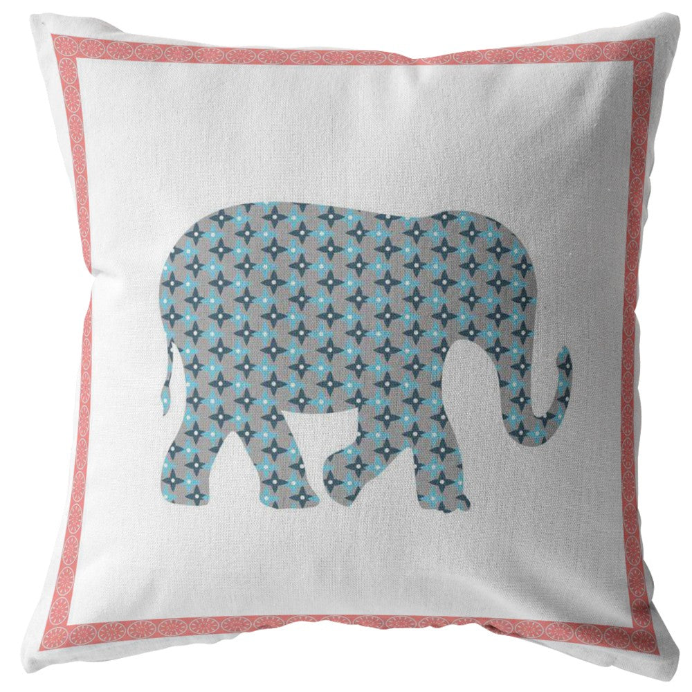Blue Pink Elephant Boho Suede Pillow