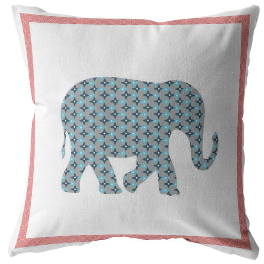 Blue Pink Elephant Boho Suede Pillow