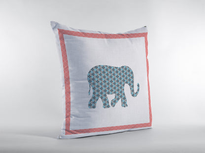 Blue Pink Elephant Boho Suede Pillow