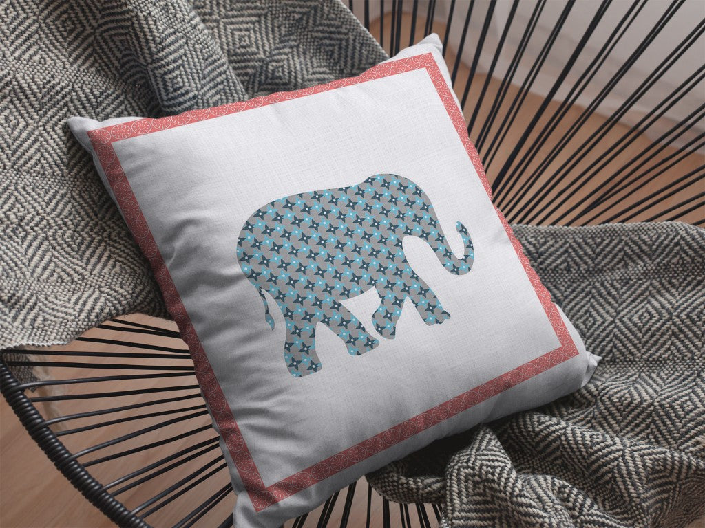 Blue Pink Elephant Boho Suede Pillow