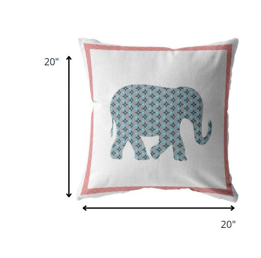 Blue Pink Elephant Boho Suede Pillow
