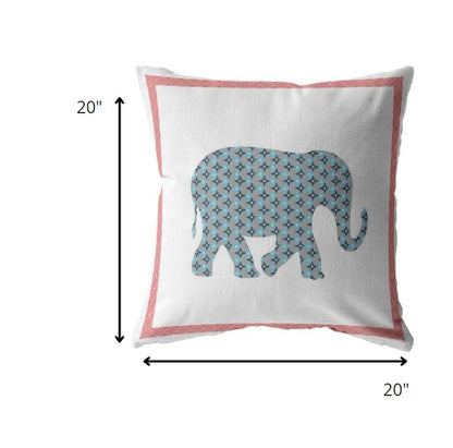 Blue Pink Elephant Boho Suede Pillow