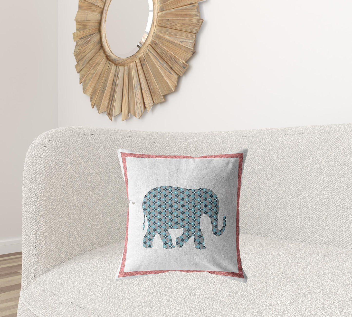 Blue Pink Elephant Boho Suede Pillow
