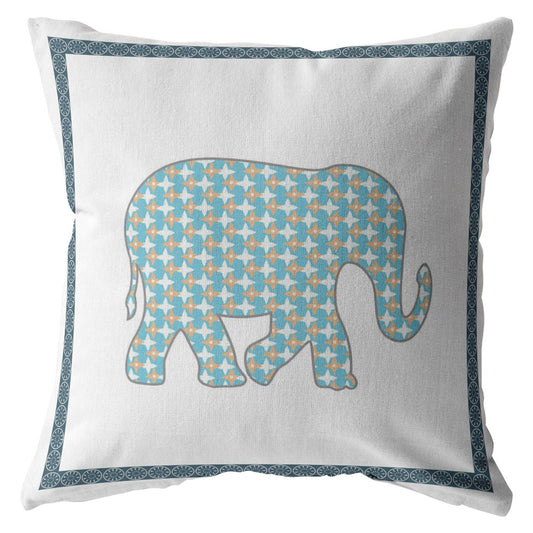 Blue White Elephant Boho Suede Pillow