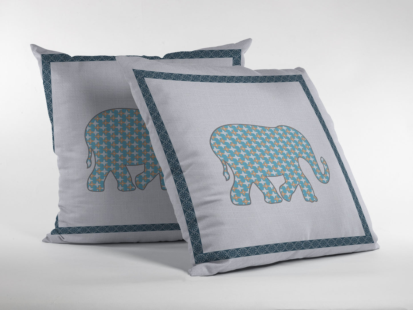 Blue White Elephant Boho Suede Pillow
