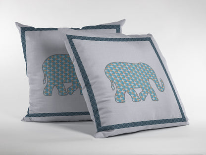 Blue White Elephant Boho Suede Pillow