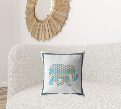 Blue White Elephant Boho Suede Pillow