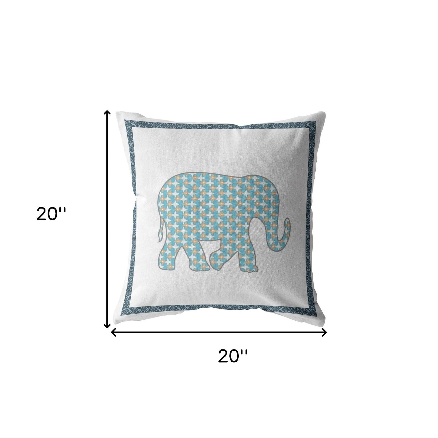 Blue White Elephant Boho Suede Pillow