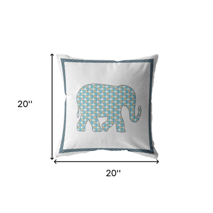 Blue White Elephant Boho Suede Pillow
