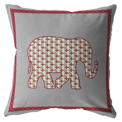 Red Gray Elephant Boho Suede Pillow