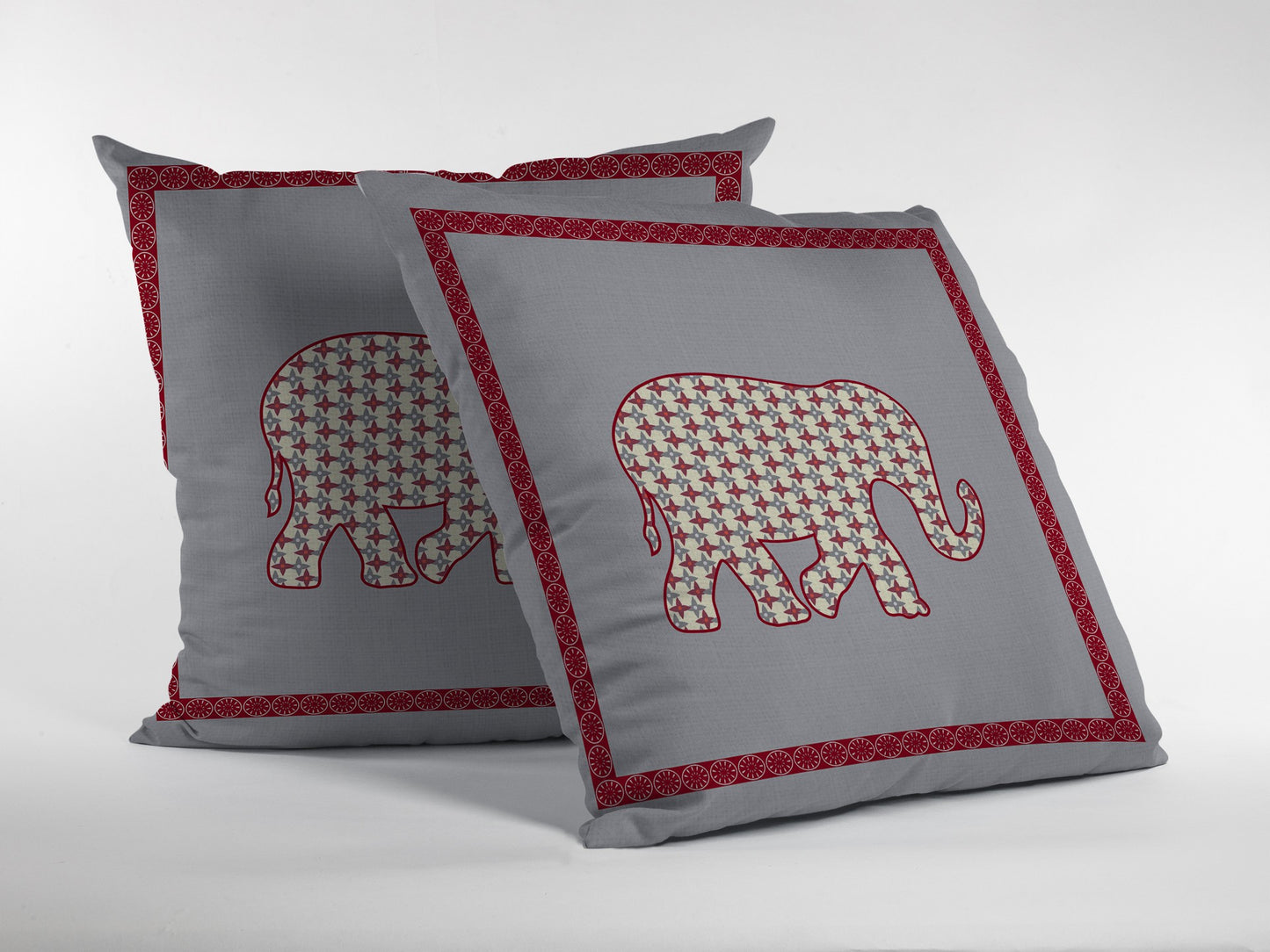 Red Gray Elephant Boho Suede Pillow