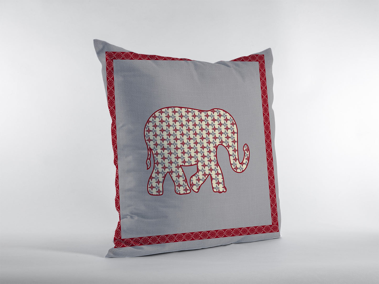 Red Gray Elephant Boho Suede Pillow