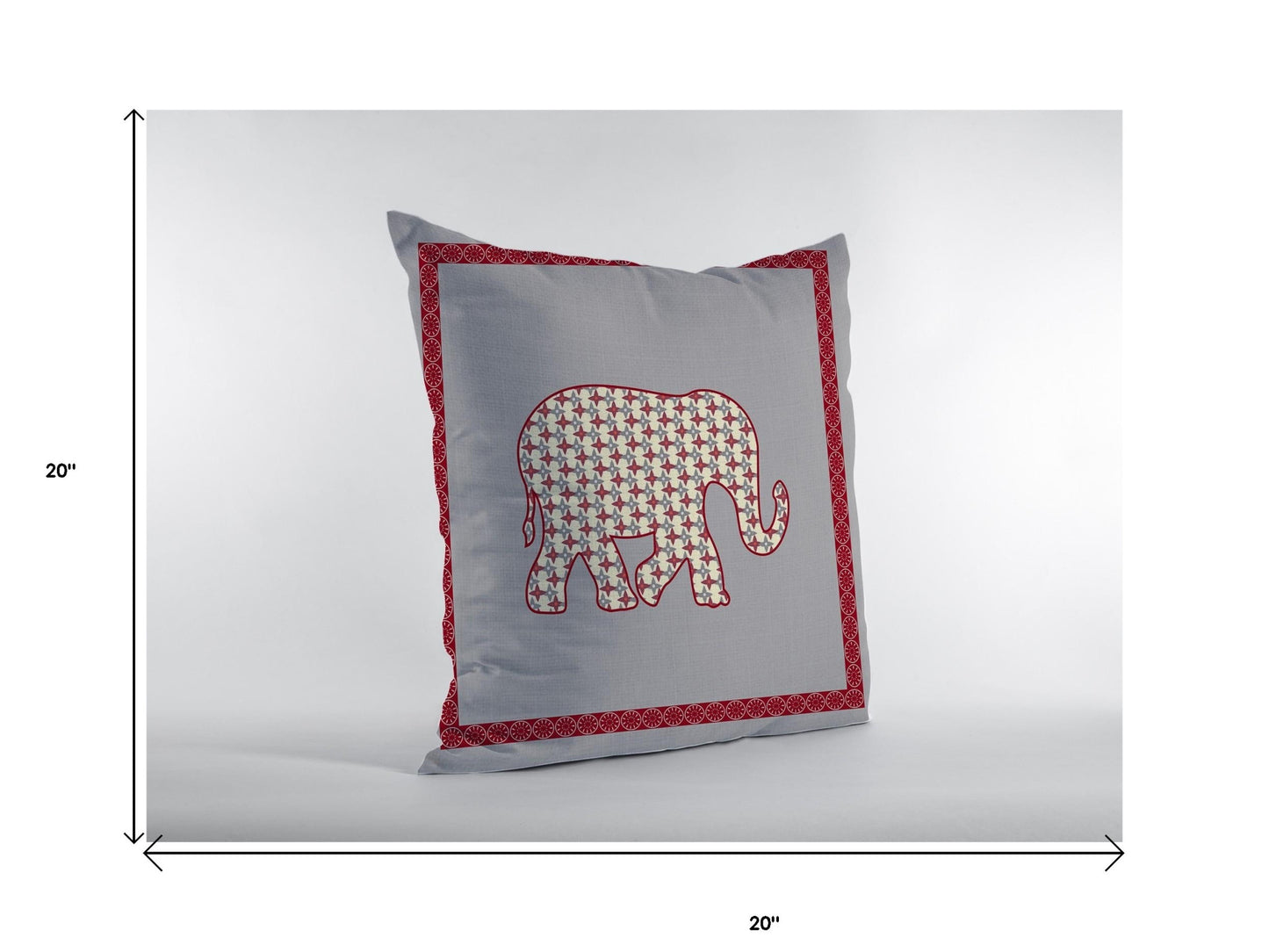 Red Gray Elephant Boho Suede Pillow