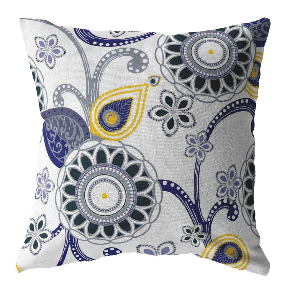 Navy White Floral Suede Pillow