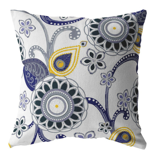 Navy White Floral Suede Pillow