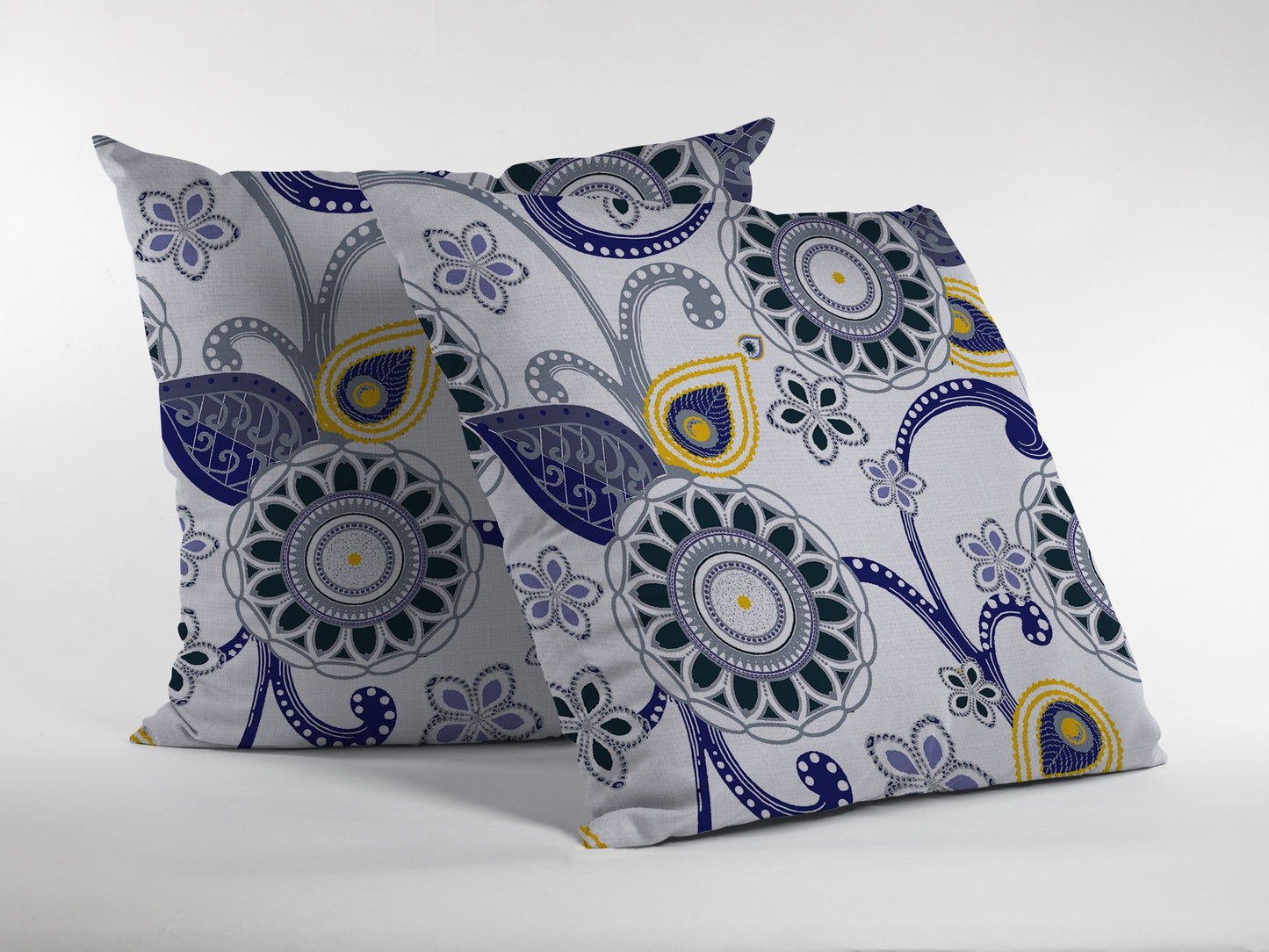 Navy White Floral Suede Pillow