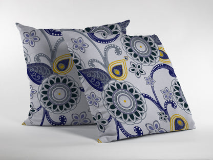 Navy White Floral Suede Pillow
