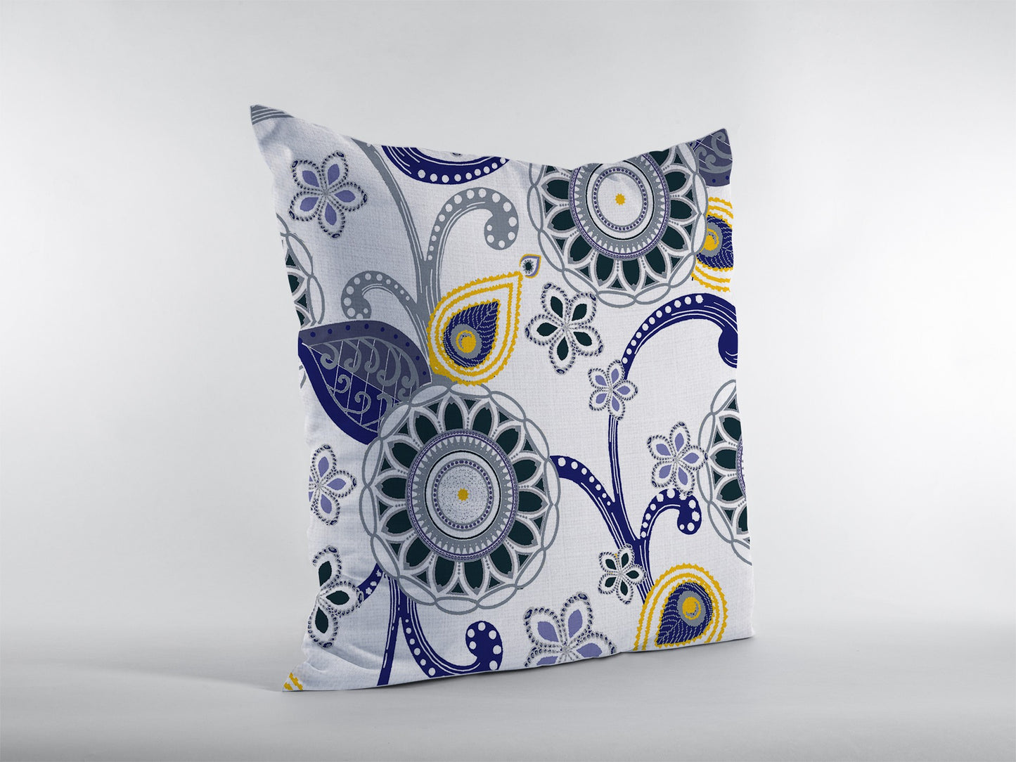 Navy White Floral Suede Pillow