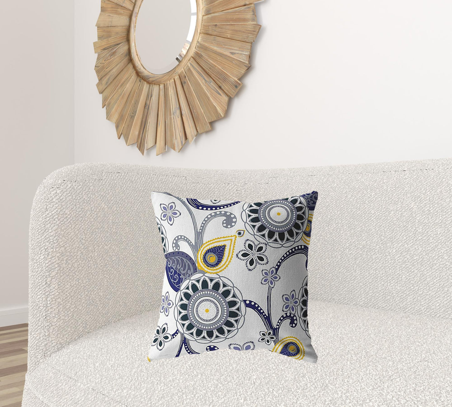 Navy White Floral Suede Pillow