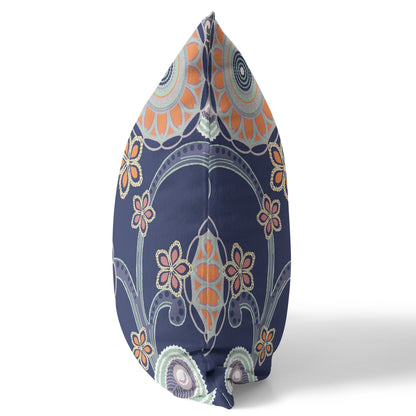 Indigo Orange Floral Suede Pillow