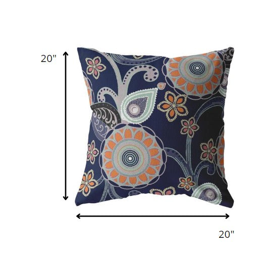 Indigo Orange Floral Suede Pillow