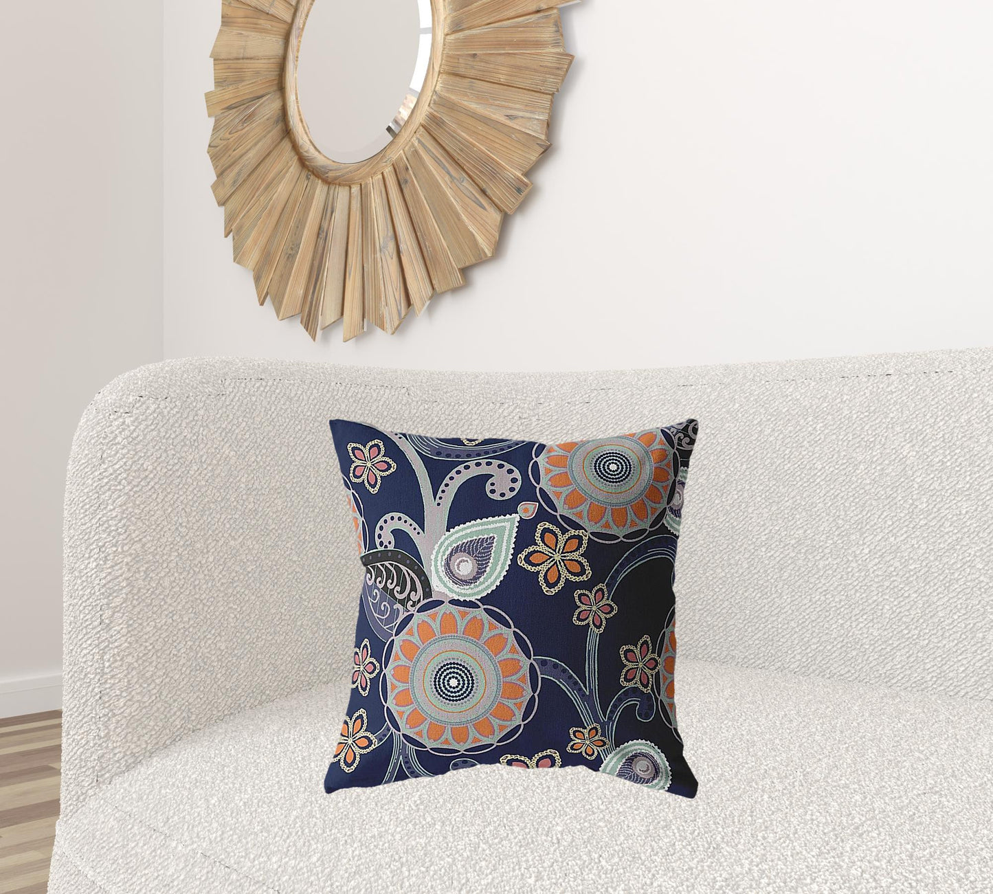 Indigo Orange Floral Suede Pillow