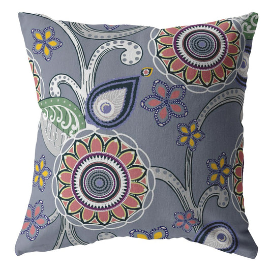 Gray Pink Floral Suede Pillow