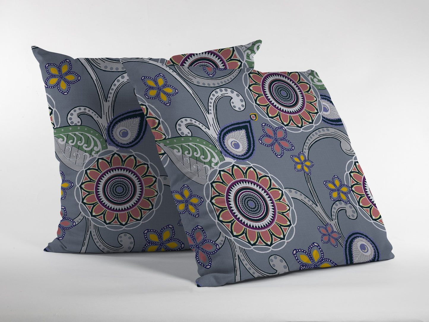 Gray Pink Floral Suede Pillow