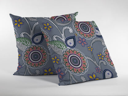 Gray Pink Floral Suede Pillow