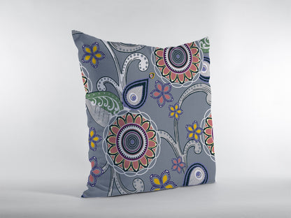 Gray Pink Floral Suede Pillow