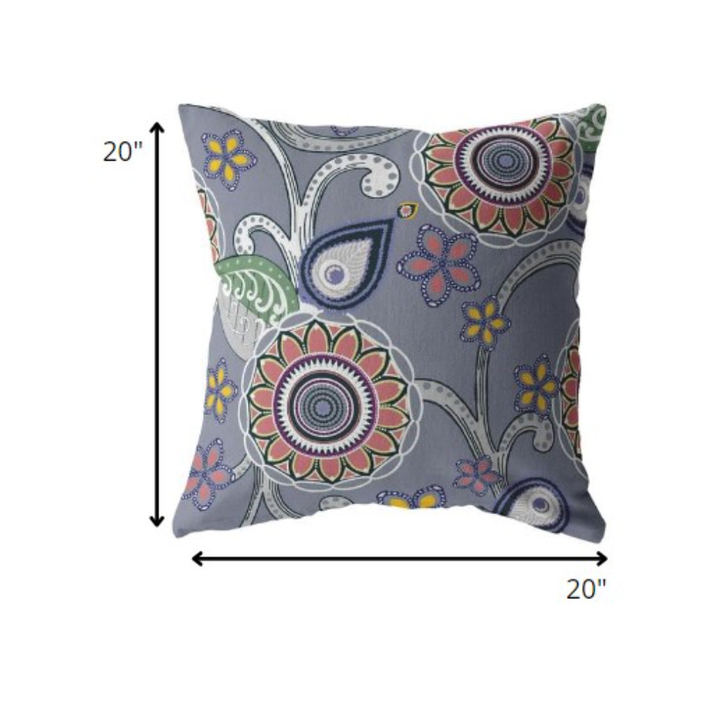 Gray Pink Floral Suede Pillow