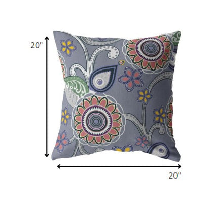 Gray Pink Floral Suede Pillow