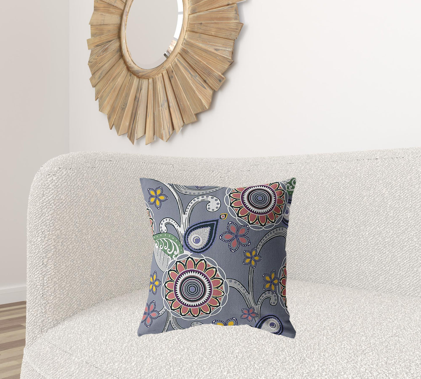 Gray Pink Floral Suede Pillow