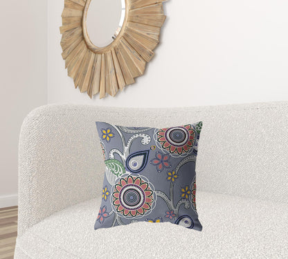 Gray Pink Floral Suede Pillow