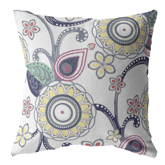 White Yellow Floral Suede Pillow