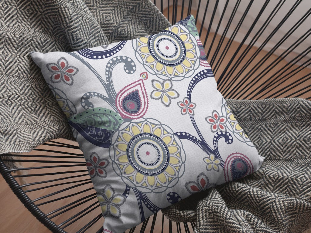 White Yellow Floral Suede Pillow