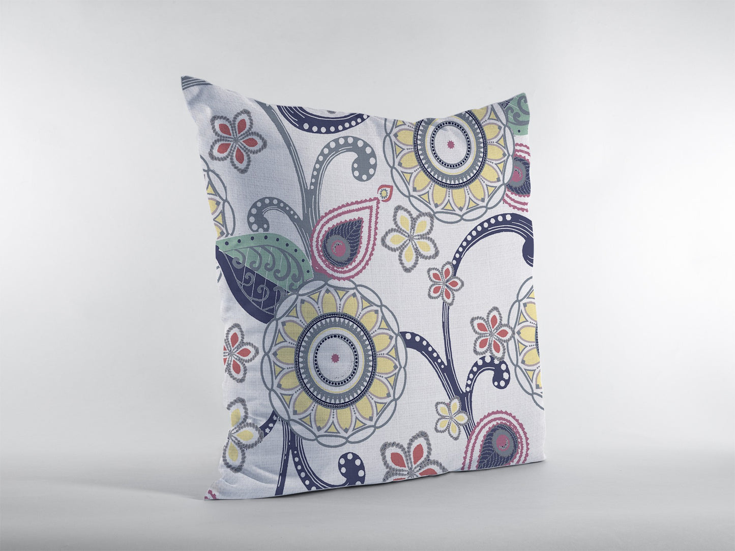 White Yellow Floral Suede Pillow