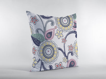 White Yellow Floral Suede Pillow