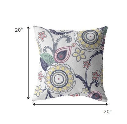 White Yellow Floral Suede Pillow