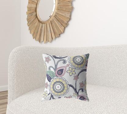 White Yellow Floral Suede Pillow