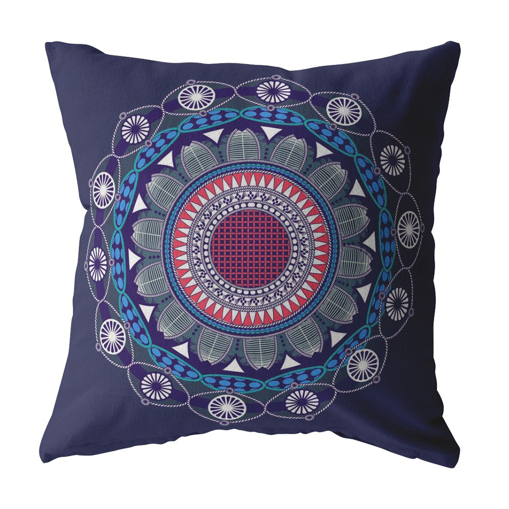 Navy Geometric Suede Pillow