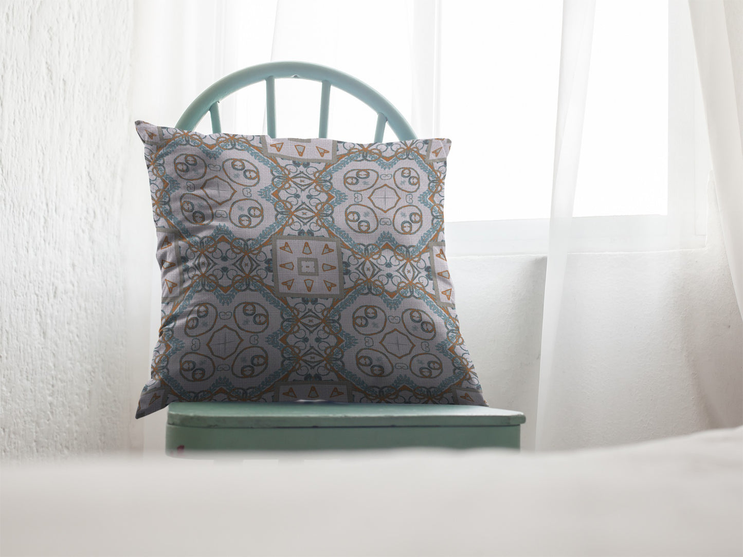 Blue Orange Mandala Suede Pillow