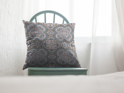 Blue Orange Mandala Suede Pillow