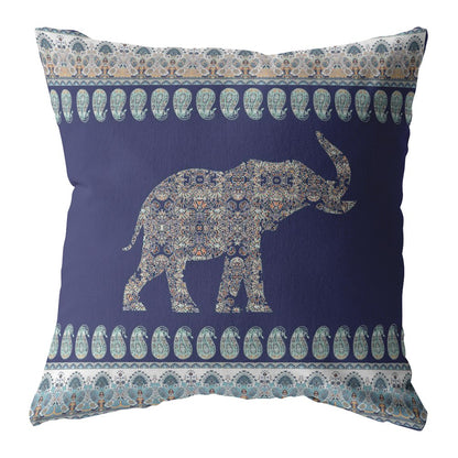 Navy Ornate Elephant Suede Pillow