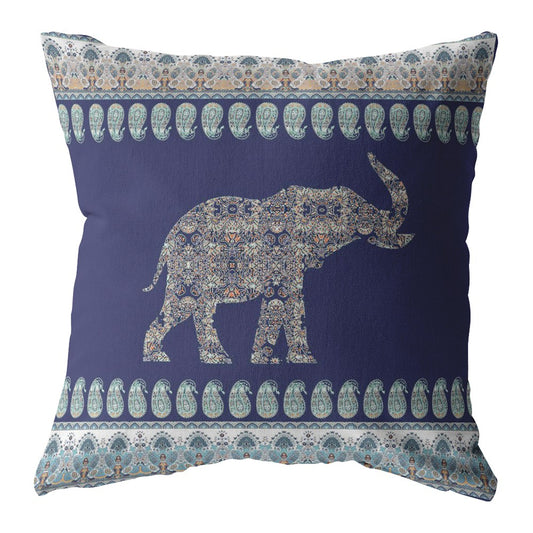 Navy Ornate Elephant Suede Pillow