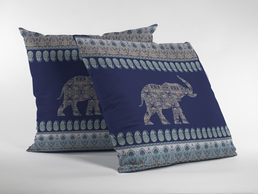Navy Ornate Elephant Suede Pillow