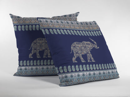 Navy Ornate Elephant Suede Pillow