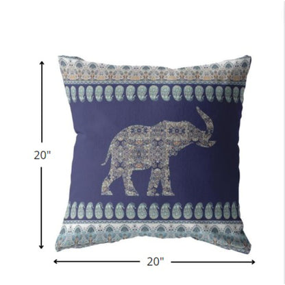 Navy Ornate Elephant Suede Pillow