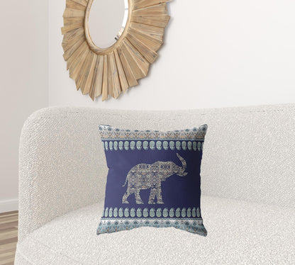 Navy Ornate Elephant Suede Pillow