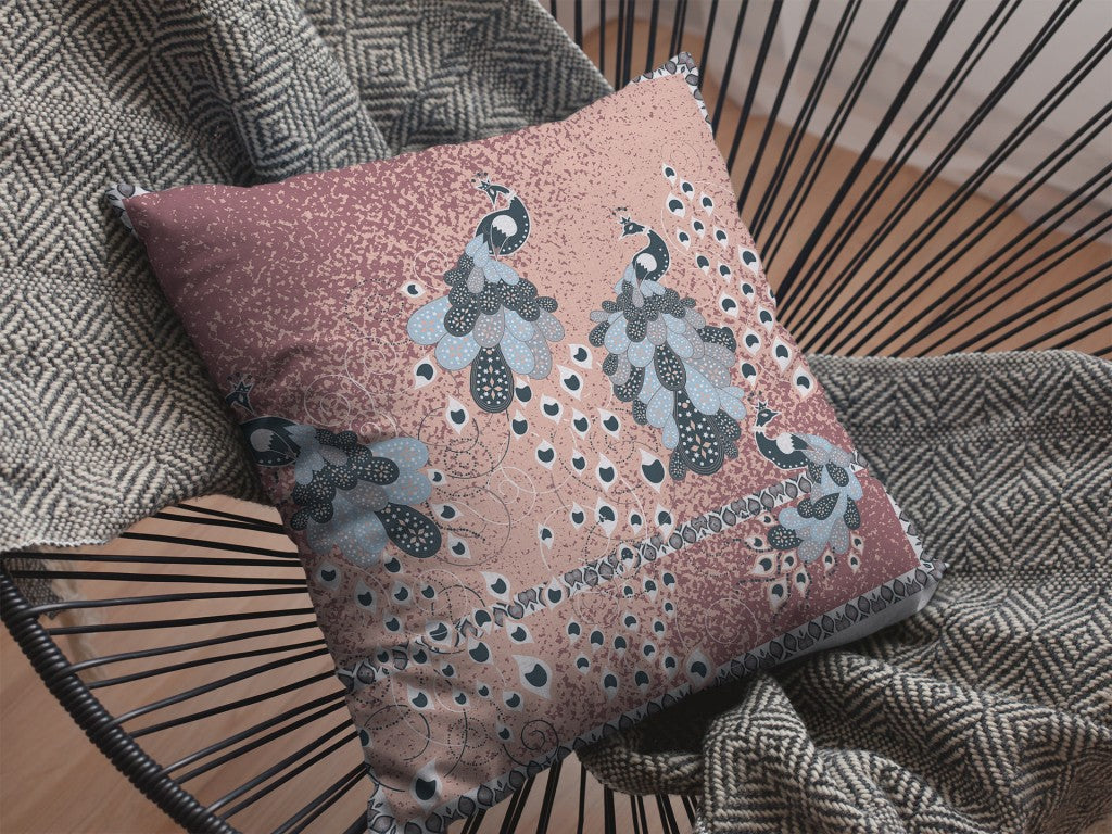 Dusty Pink Boho Bird Suede Pillow